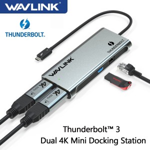 Wavlink Thunderbolt 3 Dual 4K@60Hz DisplayPort Single 5K Mini Docking Station DP to HDMI-Adapter 40Gbps USB 3.0 For Mac&Windows