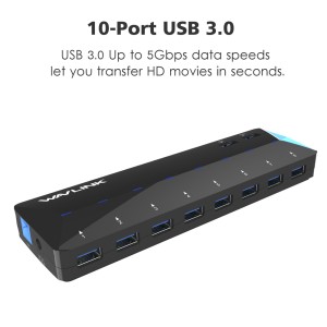 Wavlink 10-Port USB 3.0 Super Speed Hub,48W Power Adapter - EU PLUG