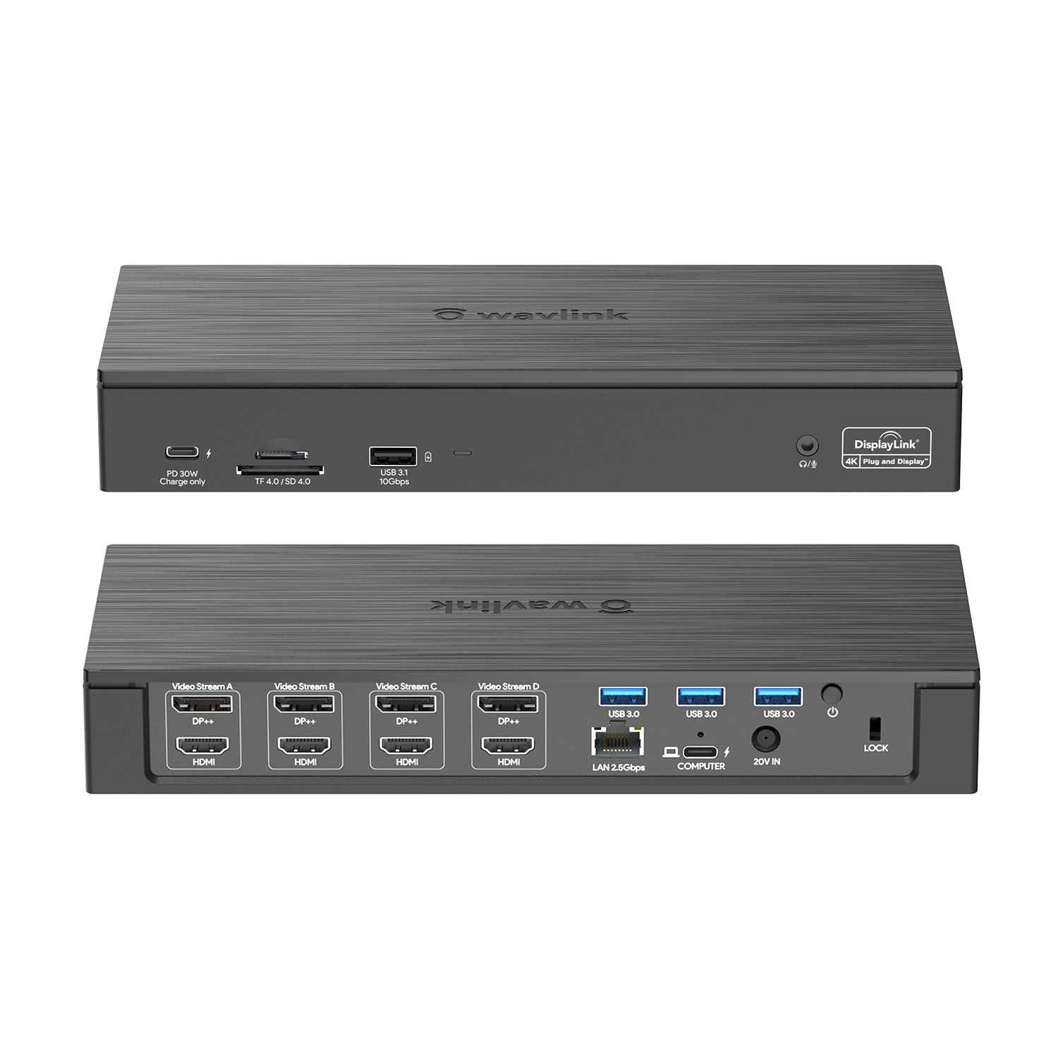 USB-C Docking Station 4K, for 2 or 3 HDMI/DisplayPort monitors, DisplayLink